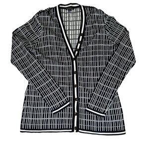 Brooks Brothers Women’s Sz L Double Jacquard Silk Blend Cardigan Navy/White